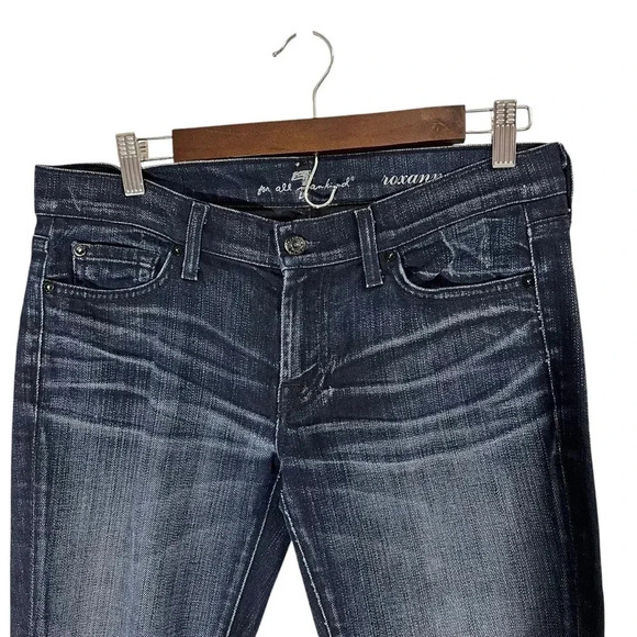 7 For All Mankind 7FAMK Roxanne Cropped Skinny Jean Dark Wash Distressed 29x27 - Picture 2 of 6